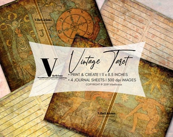 VINTAGE TAROT Printable Journal Sheets Grunge Vintage Tarot Journal Scrapbooking Paper Collage Sheet Instant Download