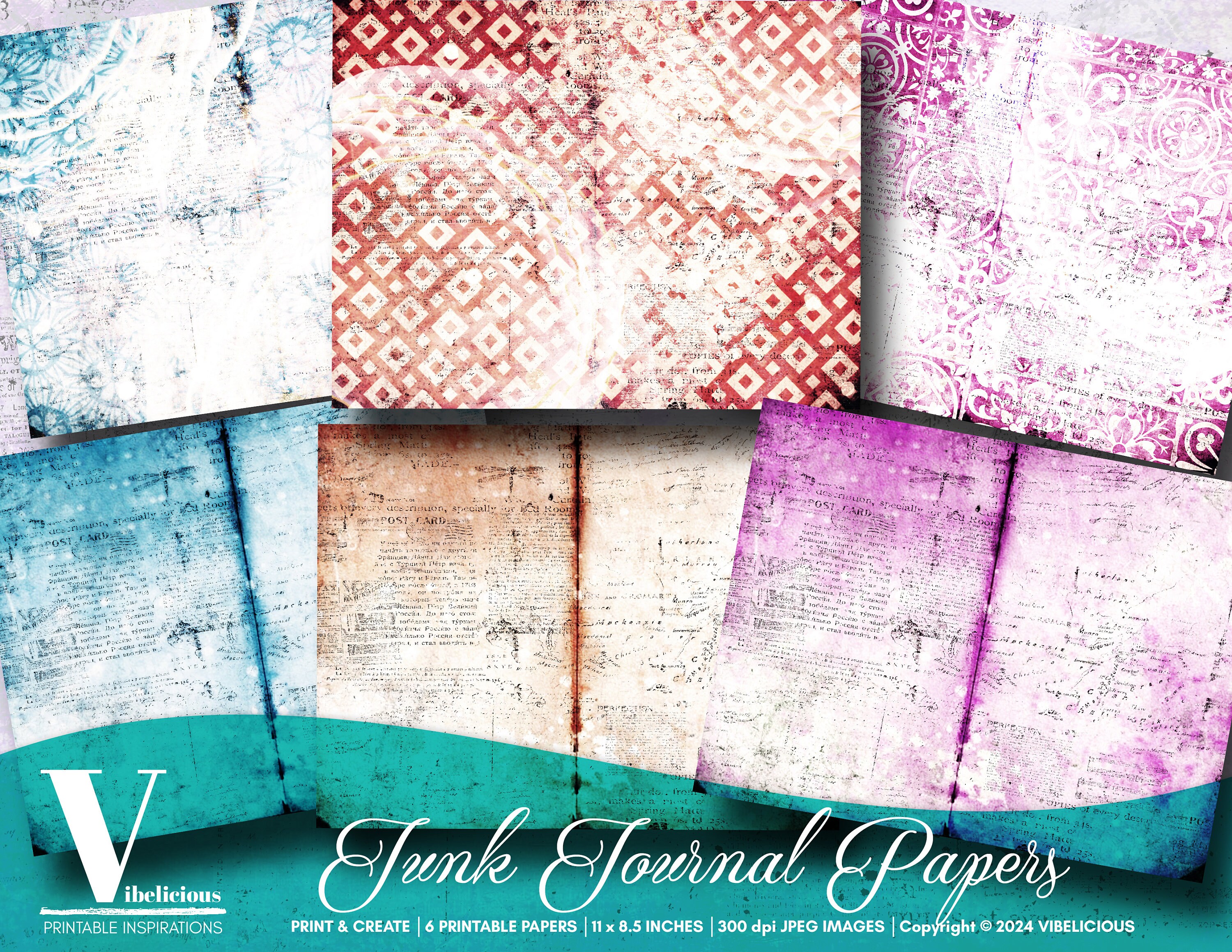 JUNK JOURNAL Printable Papers Grunge Texture Digital Paper Collage Page ...