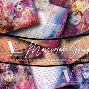 MASQUERADE GRUNGE Printable Junk Journal Kit Insert or Scrapbook Pages Collage Sheets Mixed Media Instant Download Grunge Paper