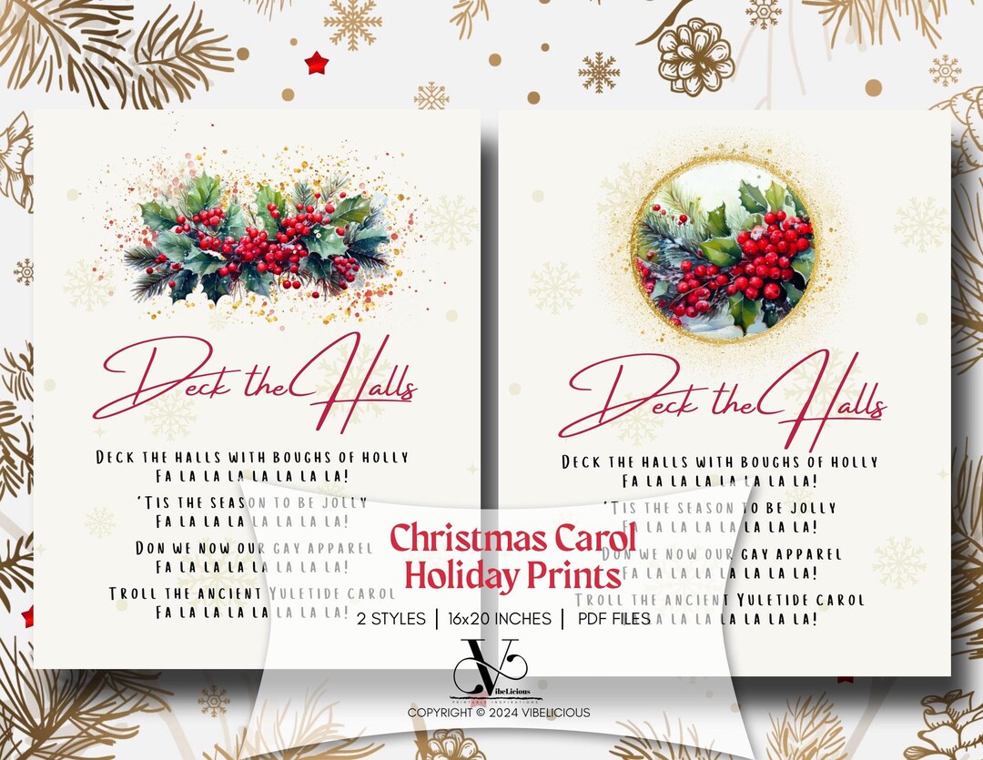 DECK THE HALLS Christmas Carol Lyrics Holiday Print, Christmas Wall Art ...