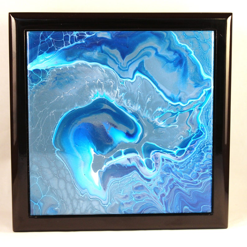 fluid acrylic Ocean Depths perfect gift Fluid acrylic decorative Jewelry Trinket Dice Box