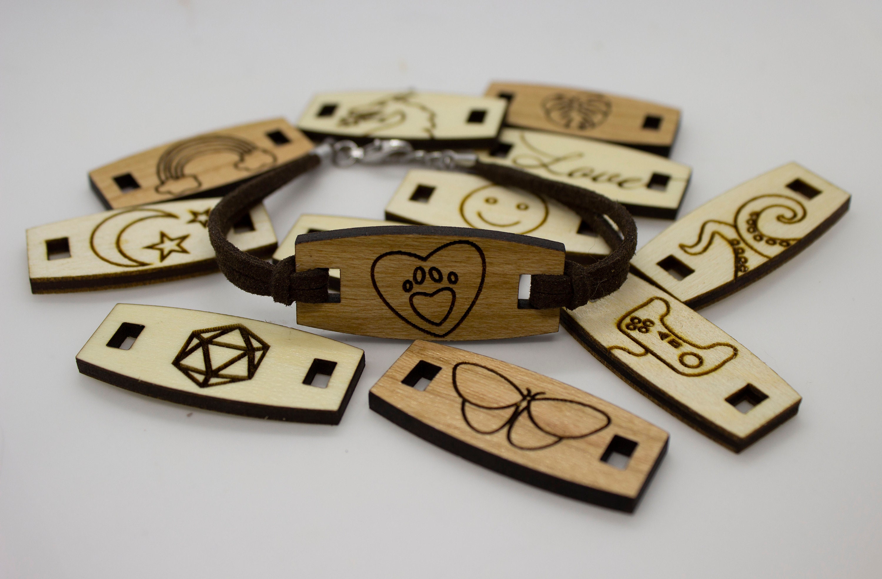 Bracelet charm multiple designs wood Laser Cut gift Etsy