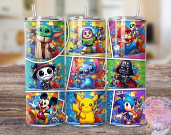 Puzzle piece characters 20oz Tumbleror sports bottle *Option to Personalize*
