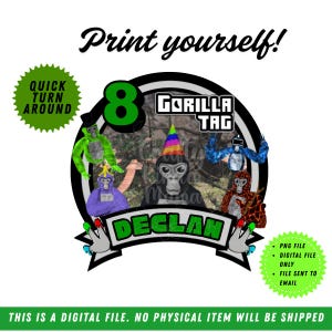 Gorilla Cake Topper: VR Video Game Birthday Party (Digital Download PNG File