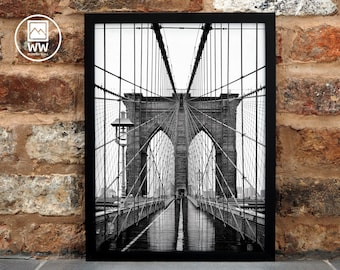BROOKLYN BRIDGE Print, Brooklyn Bridge Poster, Black and White Photograph, Fine Wall Art, New York City, B&W Photography Travel Poster Print