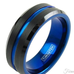 Thin Blue Line Ring | Men&#39;s Tungsten Wedding Size 5-17 6mm 8mm | Black Women&#39;s Band | Police Personalized Engraved Gift | Law Enforcement