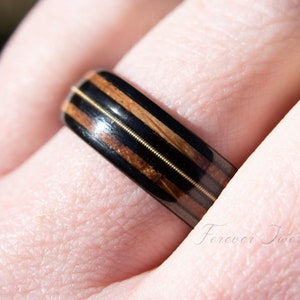 Whisky Barrel Guitar String Black Tungsten Ring | Men&#39;s Black Wedding Band | 8mm Size 8-15 | Whiskey Musician Personalized Engraved Gift