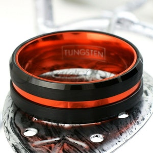 Thin Orange Ring EMS | Search and Rescue SAR Dispatcher Line Tungsten Band | Men&#39;s Women&#39;s Size 5-15 6mm 8mm | Personalized Engraved Jewelry