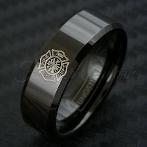 Engraved Firefighter Ring Maltese Cross Tungsten Band Size - Etsy