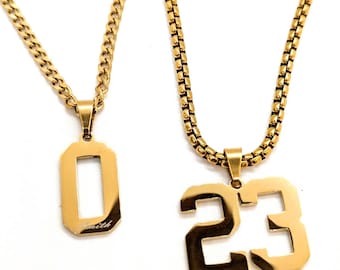 18k Gold Baseball Player Number Pendant Necklace, Custom Jersey Number Necklace for Boys, Kids Sports Number Necklace, Baseball Player Gift