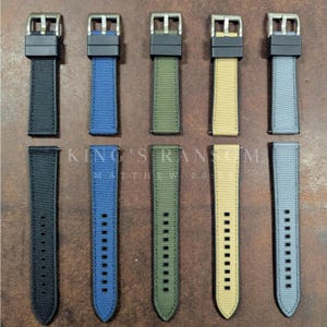 Custom Men&#39;s Watch Strap, Hybrid Sailcloth & FKM Rubber Band, Waterproof, 20mm 22mm Quick Release, Dive Watch, Field Watch, Gift for Men