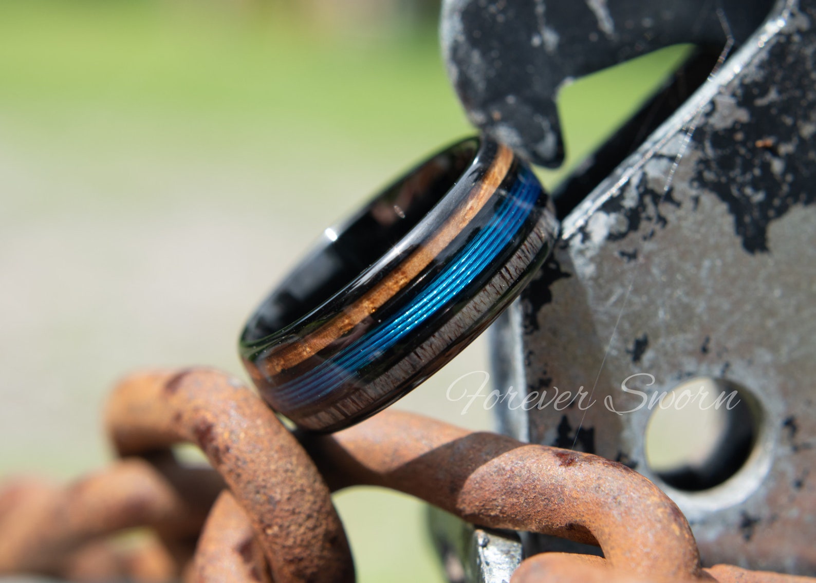 Whisky Barrel Deer Antler Fishing Line Tungsten Ring Etsy