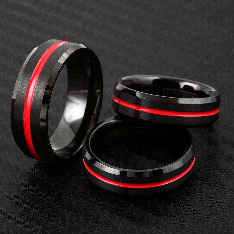 Engraved Firefighter Thin Red Line Ring | Men's Wedding Size 9-13 ...
