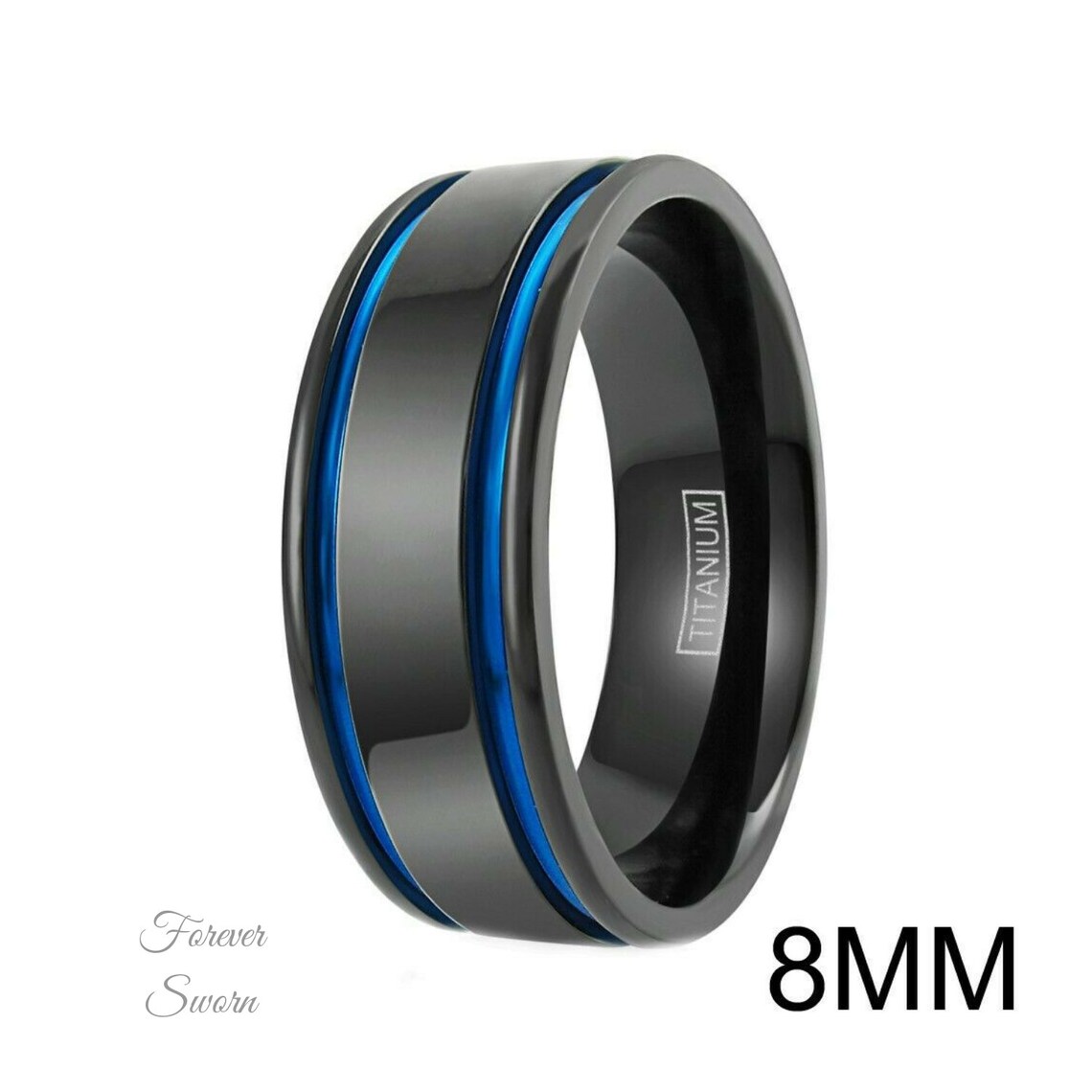 Thin Blue Line Ring Men's Women's Titanium Black Etsy