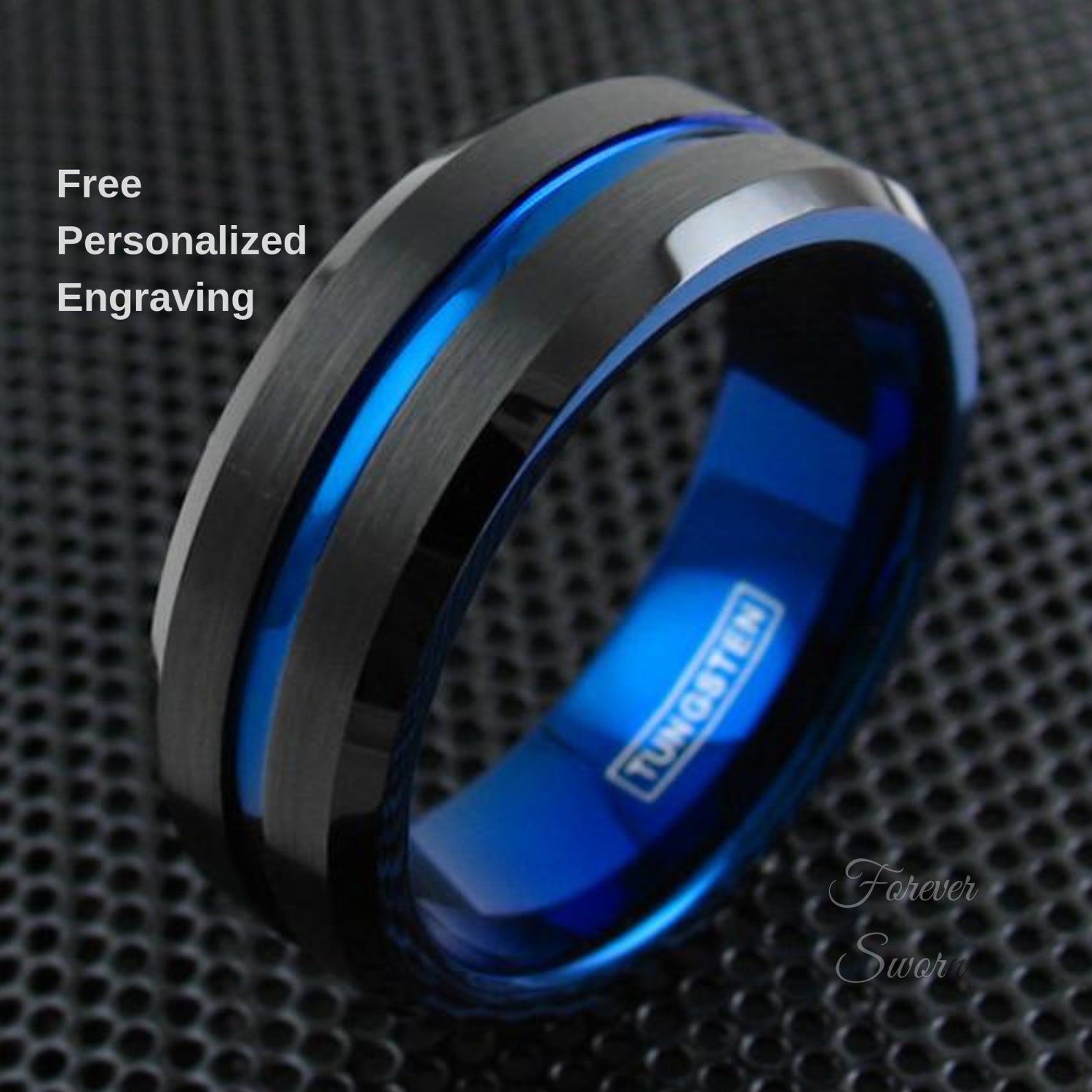 Thin Blue Line Ring | Men's Tungsten Wedding Size 5-17 6mm 8mm | Black ...