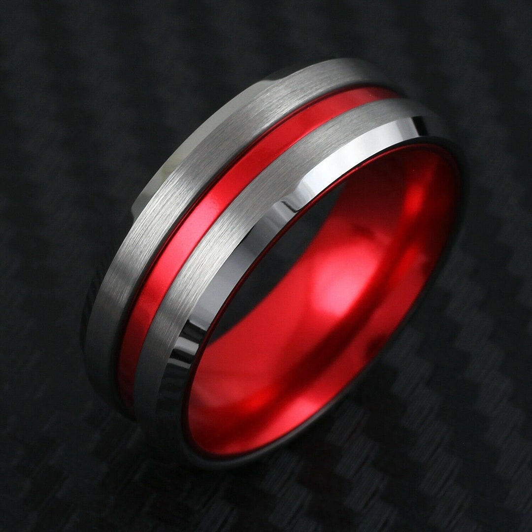 Engraved Firefighter Thin Red Line Ring | Men's Wedding Size 5-13 6mm ...