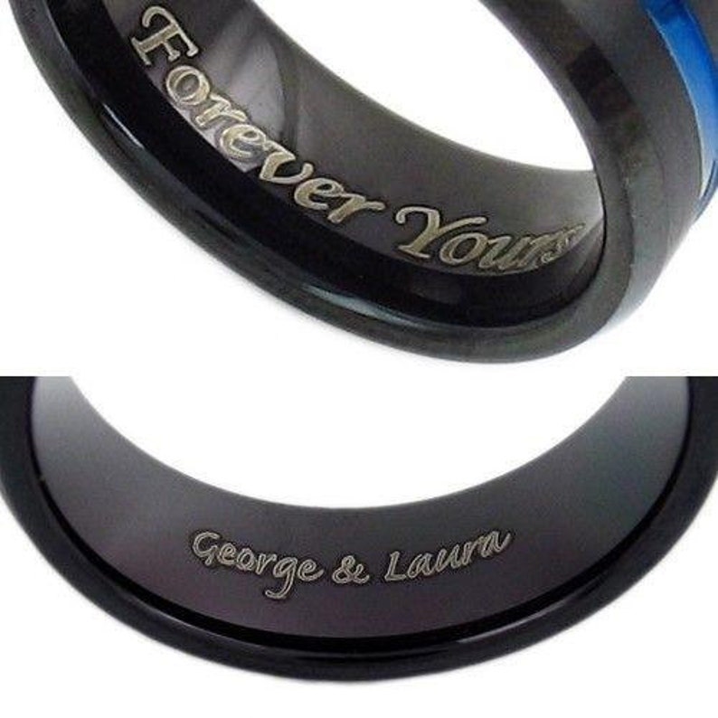 Comfort Fit Black Band Thin Blue Line Ring Men/'s Women/'s Tungsten Wedding Band Size 5-15 6mm 8mm Personalized Engraving Police Gift