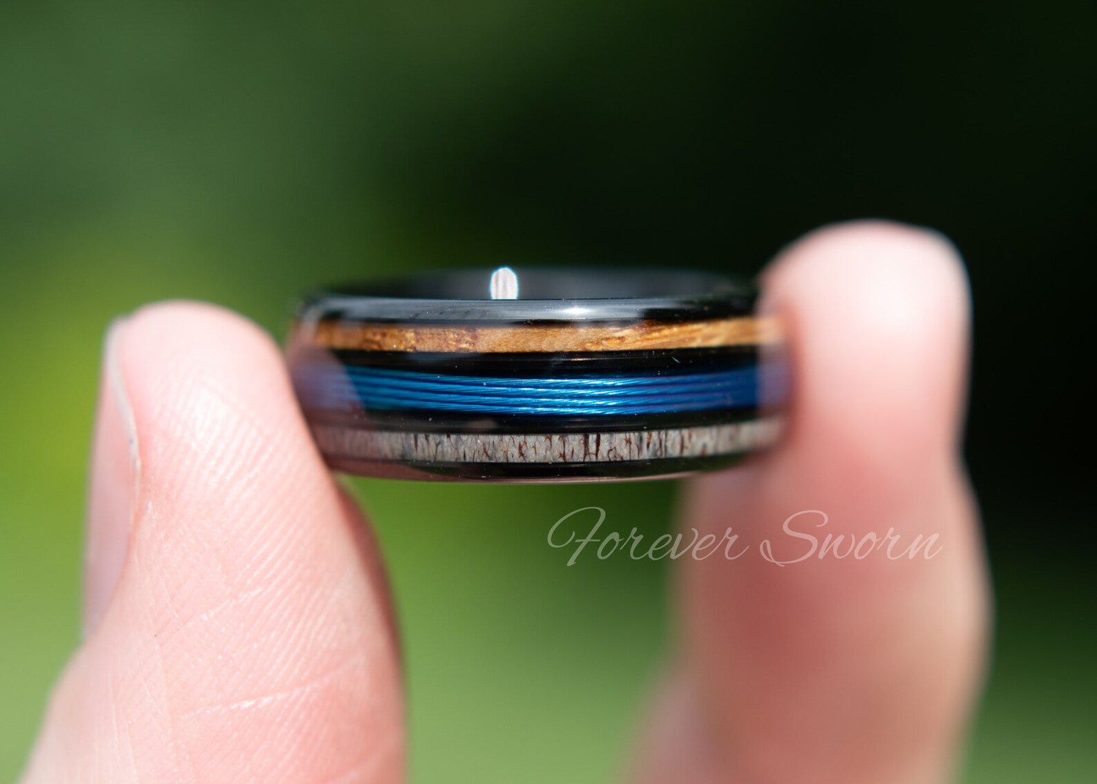 Whisky Barrel Deer Antler Fishing Line Tungsten Ring Etsy