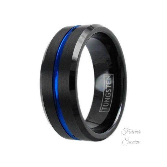Blue Line Rings For Men Thin Blue Line Ring | Police Tungsten Men's Women's Wedding Size 5-15 ...
