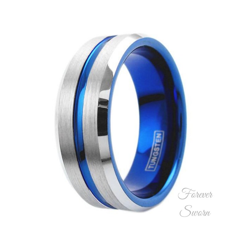 Engraved Police EMS Thin Line Ring Men's Tungsten Etsy