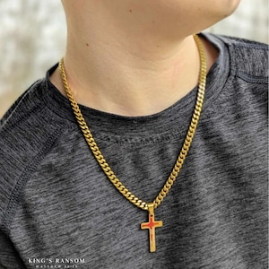 Personalized Cross Necklace - Custom Engraved - Kids Cross Necklace - 18k Gold PVD Plated Stainless - Youth Gold Chain - Boys Cross Necklace
