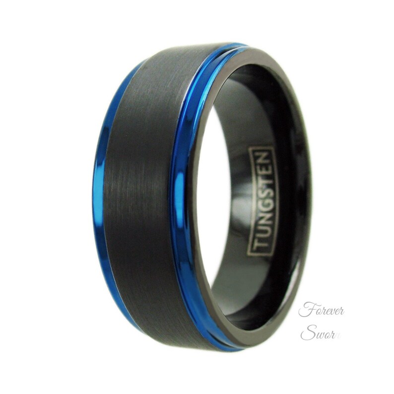 Comfort Fit Black Band Thin Blue Line Ring Men/'s Women/'s Tungsten Wedding Band Size 5-15 6mm 8mm Personalized Engraving Police Gift