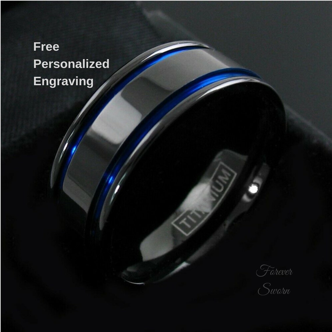 Thin Blue Line Ring Men's Women's Titanium Black Etsy