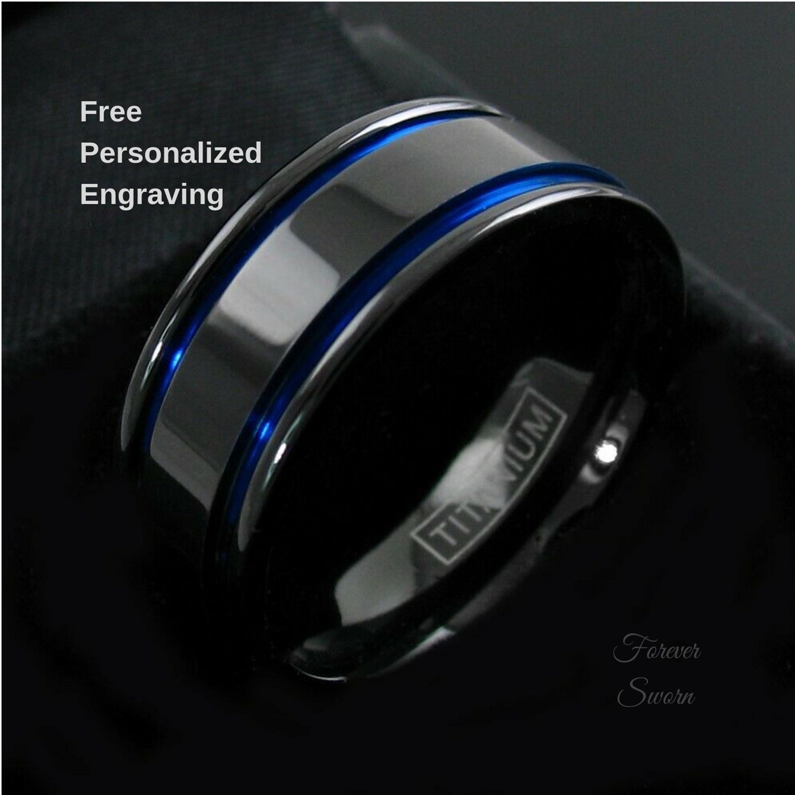 Blue Line Rings For Men Thin Blue Line Ring | Men's Women's Titanium Black Gunmetal Wedding ...
