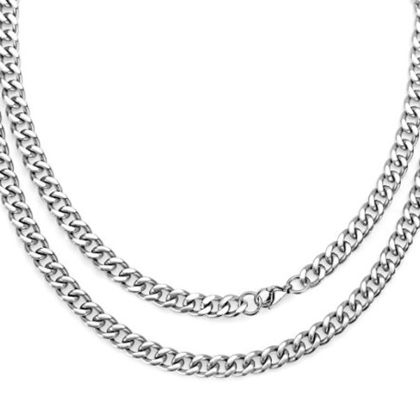 7.0mm Width Men's Pure Titanium Thick Curb Chain | Flat Minimalist Chain Necklace | Hypoallergenic Jewelry