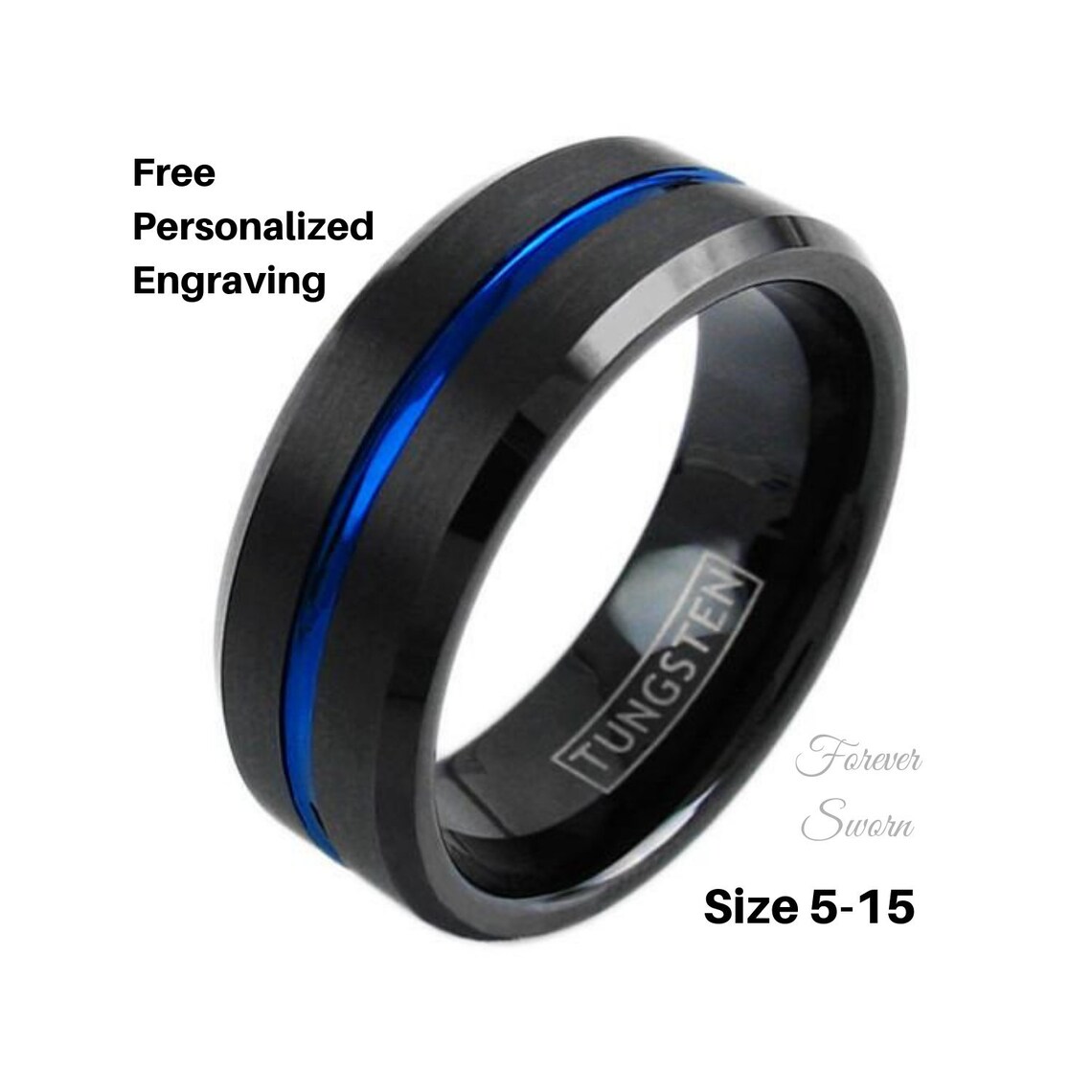Police Thin Blue Line Ring | Men's Women's Tungsten Wedding Size 5-15 ...