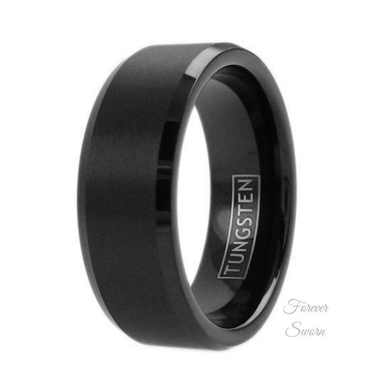 Engraved Black Wedding Band Men's Ring Women's Etsy