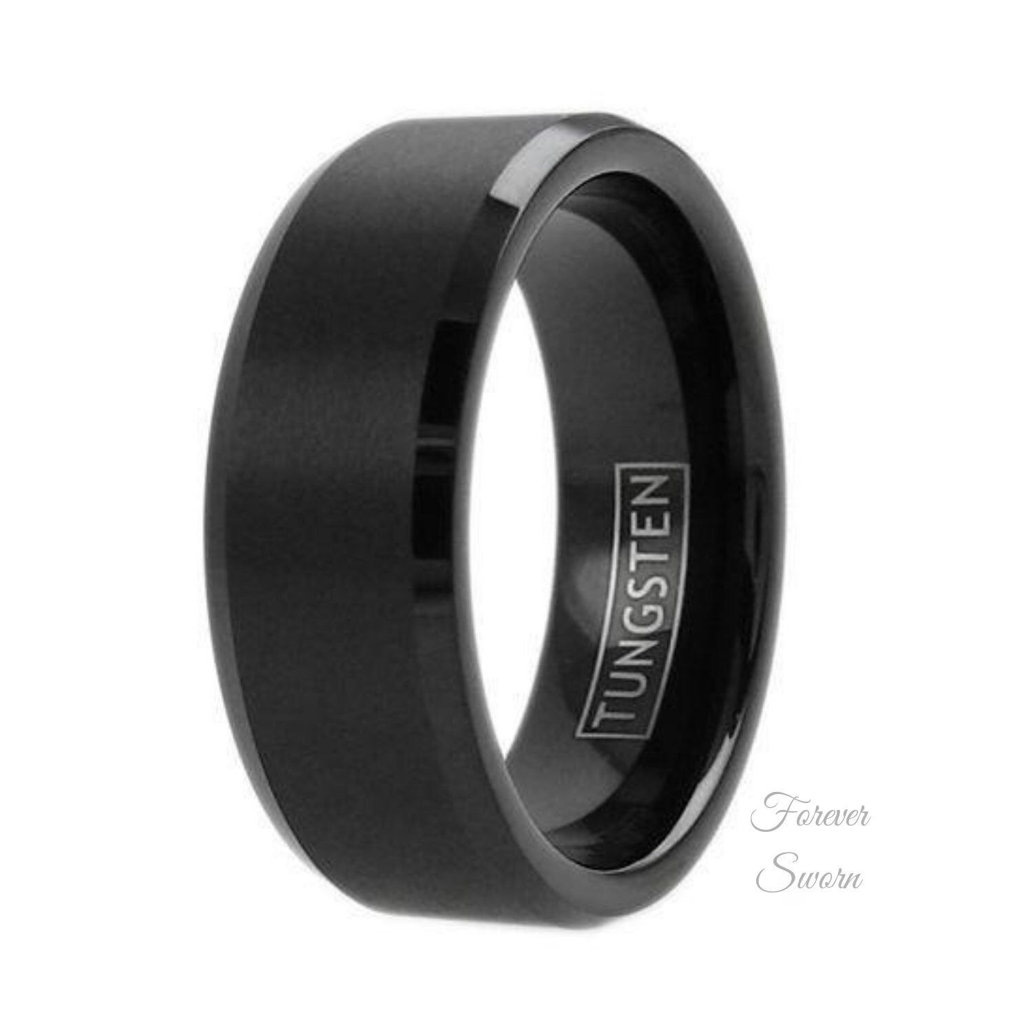 Tommyway Jewelry Men's Black Titanium Wedding Band – 1.8 Carat Princess Cut CZ, Engraved