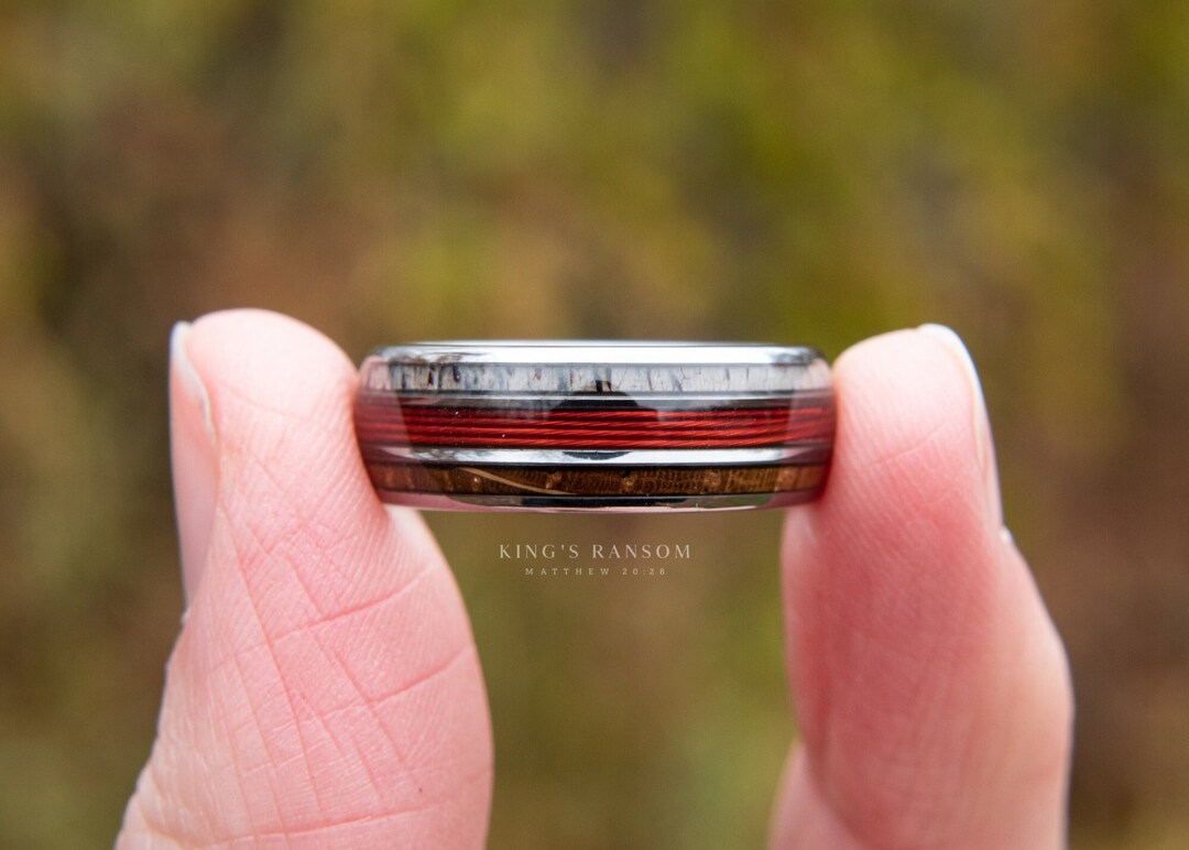 Silver Whisky Barrel Deer Antler Fishing Line Tungsten Ring Etsy