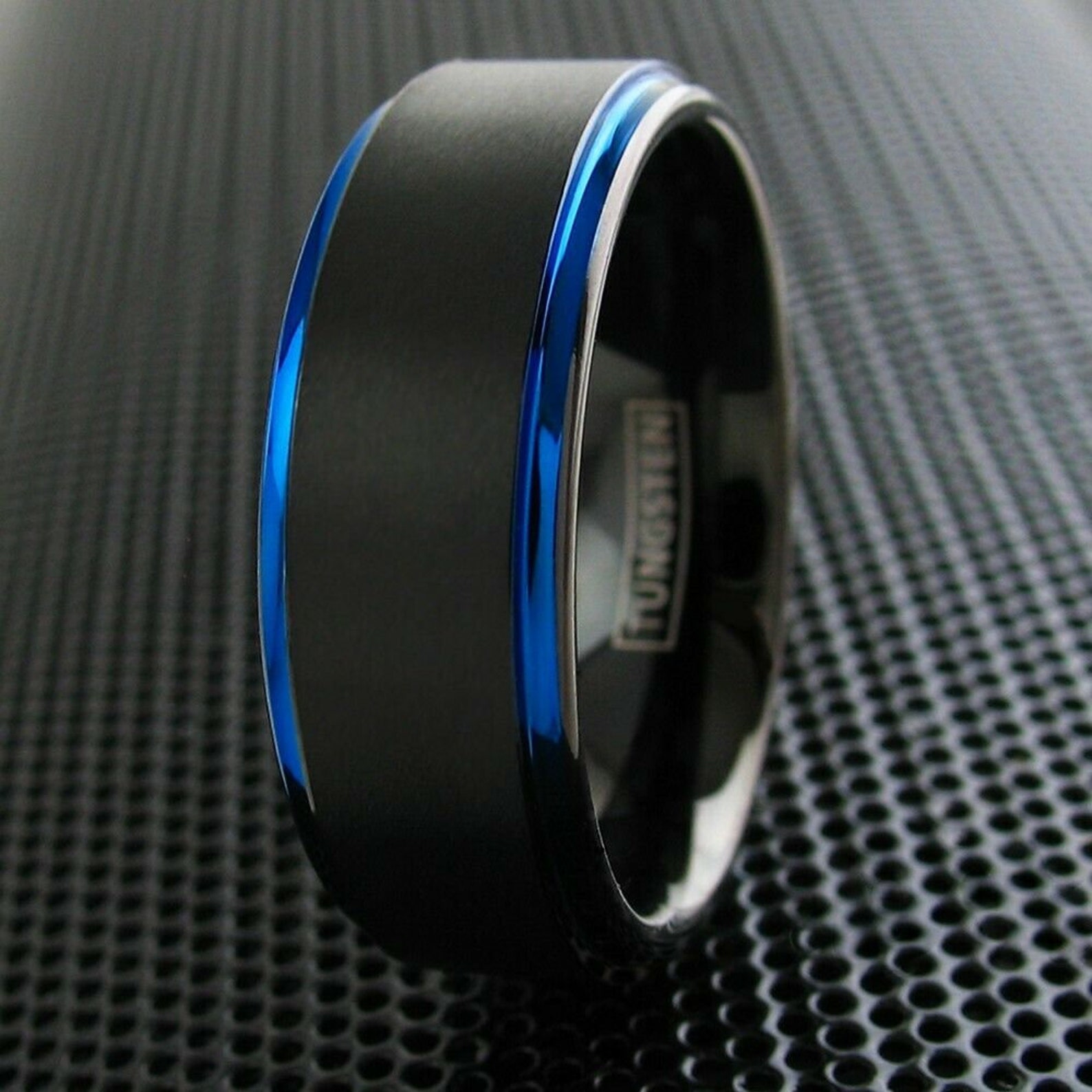 Thin Blue Line Ring Men's Women's Tungsten Wedding Etsy