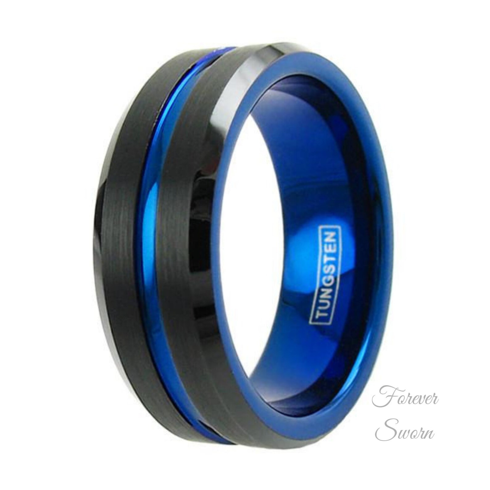 Thin Blue Line Ring | Men's Tungsten Wedding Size 5-17 6mm 8mm | Black ...