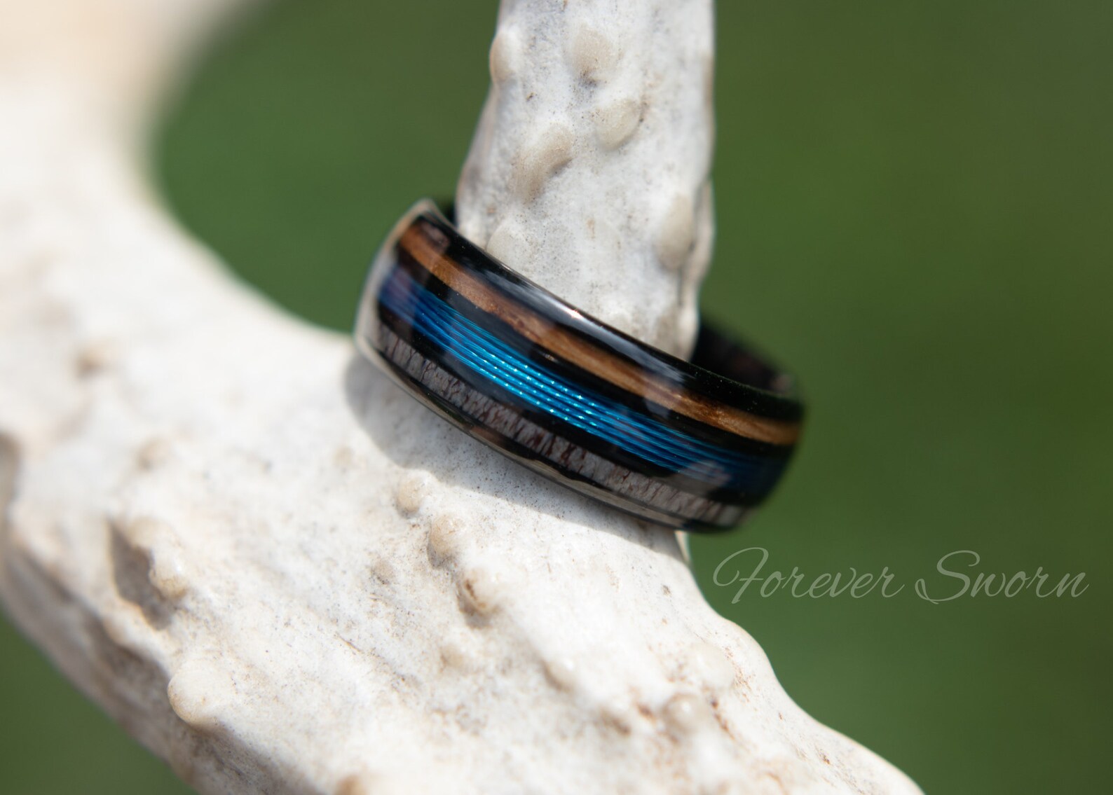 Whisky Barrel Deer Antler Fishing Line Tungsten Ring Etsy