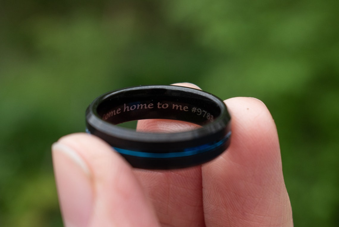 Thin Blue Line Ring | Police Tungsten Men's Women's Wedding Size 5-15 ...