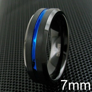 Thin Blue Line Ring 7mm | Police Tungsten Men's Women's Wedding Size 7 ...