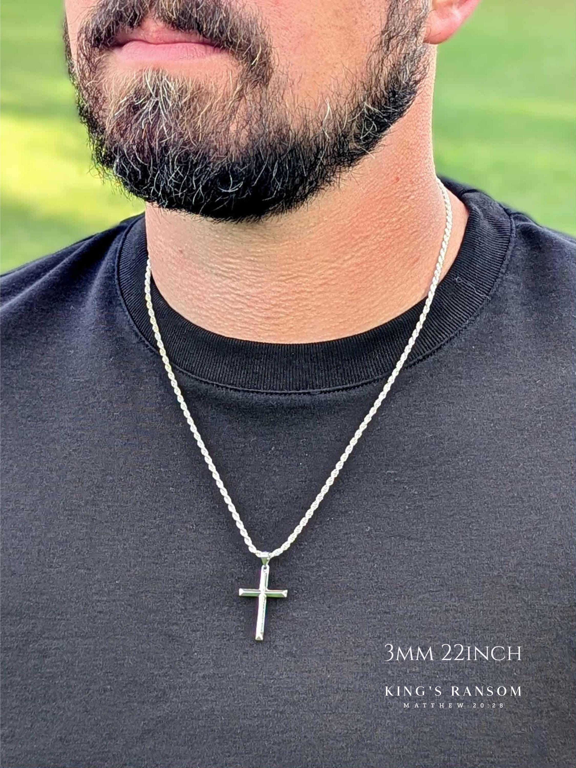 Men's 925 Sterling Silver Cross Necklace - Custom Engraved