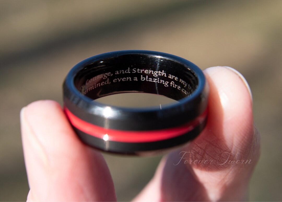 Engraved Bravery Courage Strength Firefighter Thin Red Line Ring | Men ...