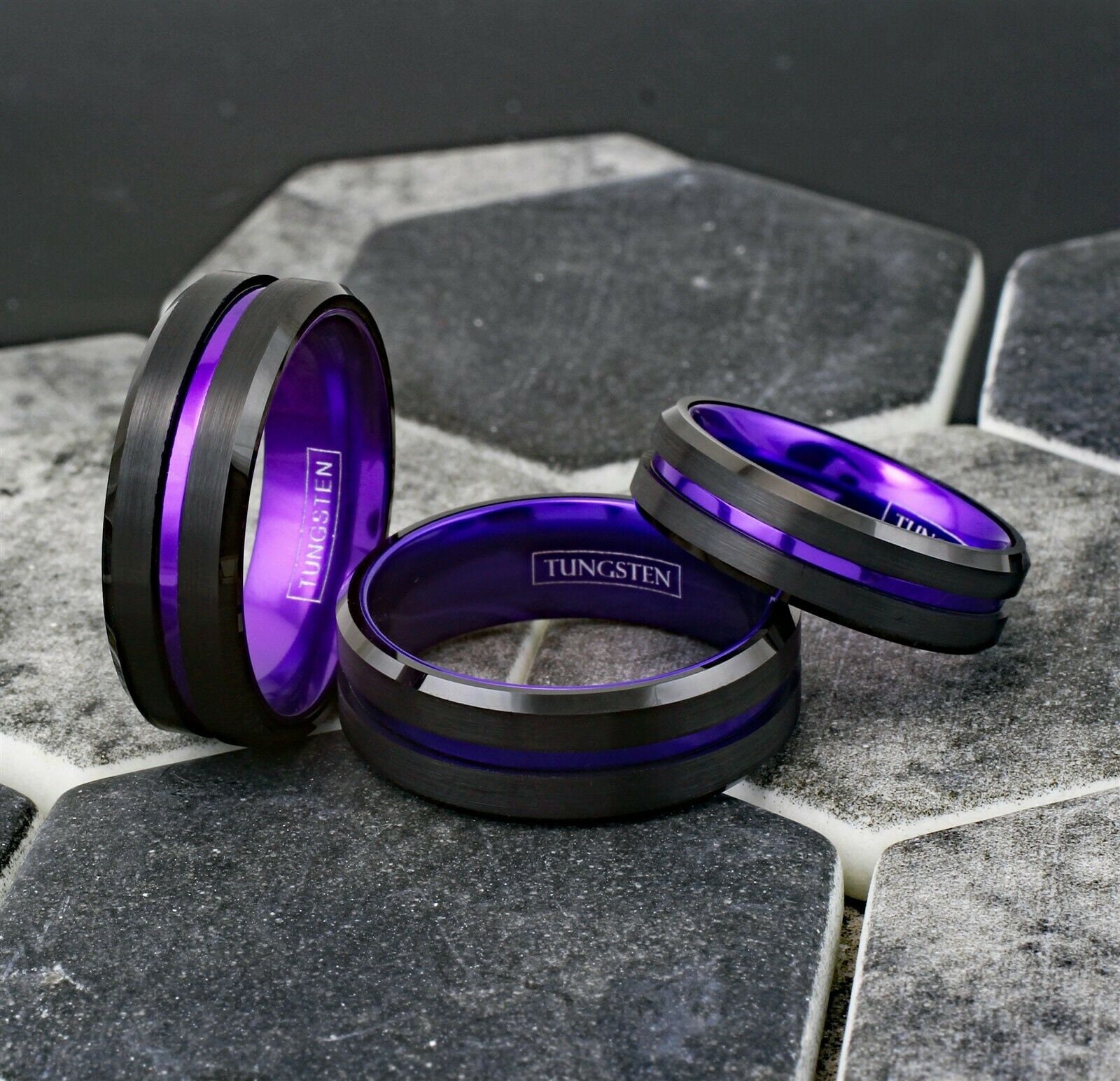 Thin Line Rings Deep Purple Thin Line Ring | Men's Women's Tungsten Wedding Size 5-15 ...
