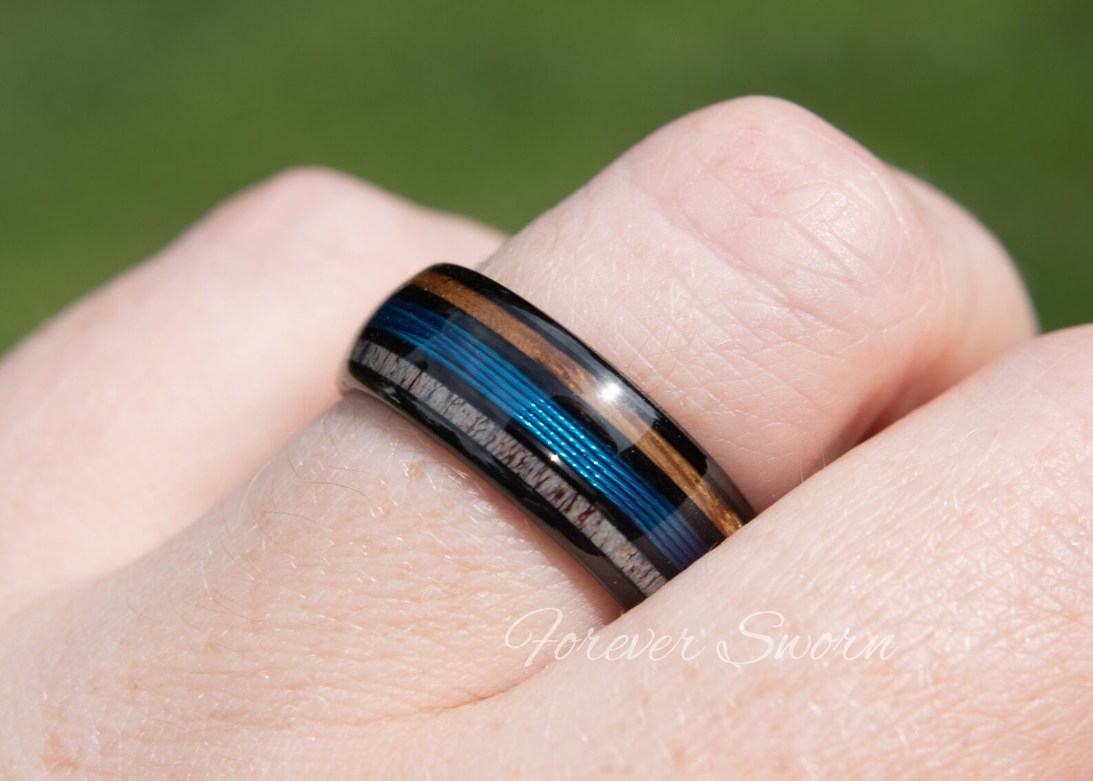 Whisky Barrel Deer Antler Fishing Line Tungsten Ring Etsy