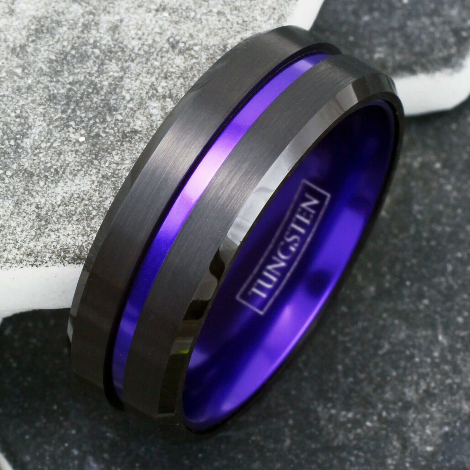 Thin Line Rings Deep Purple Thin Line Ring | Men's Women's Tungsten Wedding Size 5-15 ...