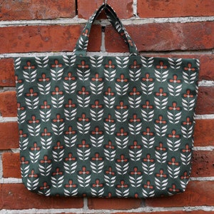 Sac/shopper en tissu avec fleurs de style rétro en toile robuste au format paysage pratique