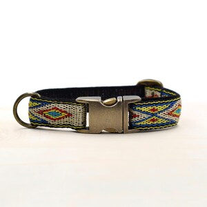 Dog collar with a colorful ethnic/tribal pattern in beige/red/blue/turquoise/yellow for small dogs/puppies