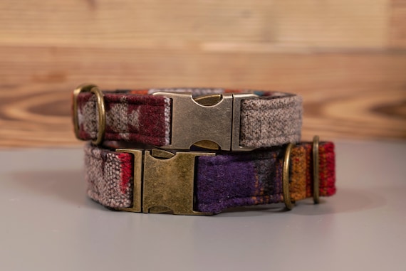 Hundehalsband aus weichem Wollstoff mit buntem Southwestern-Muster und Metallschnalle in bronze