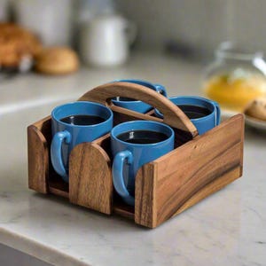 Acacia Wood Coffee Mug Caddy