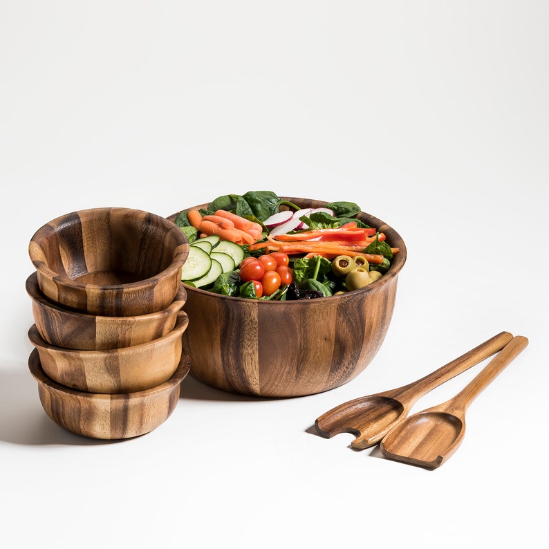 Kalmar Home Acacia Wood Salad Bowl - Thumbnail 2