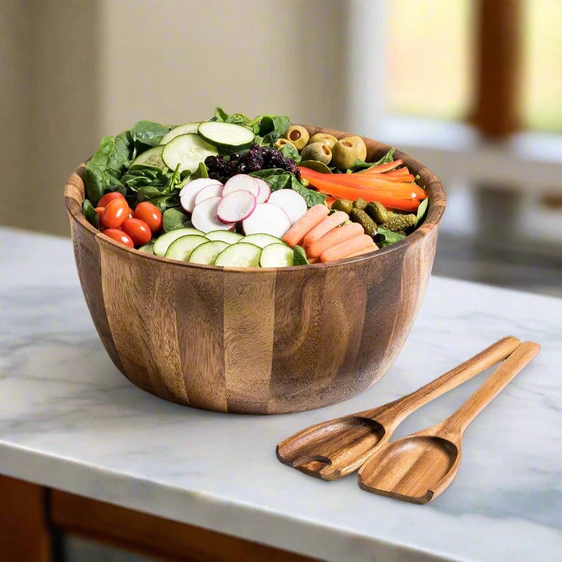Kalmar Home Acacia Wood Salad Bowl - Thumbnail 4