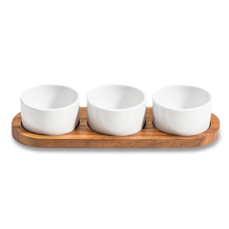 Ceramic Condiment Set on Acacia Wood Base main image 1
